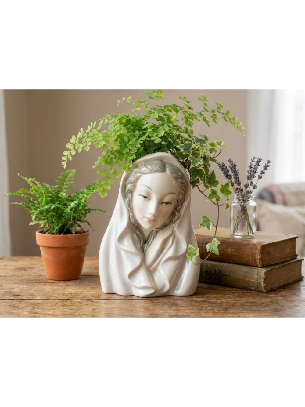 VTG Madonna Vase MCM Ceramic Planter Virgin Mary Bust Cottagecore Shabby Chic